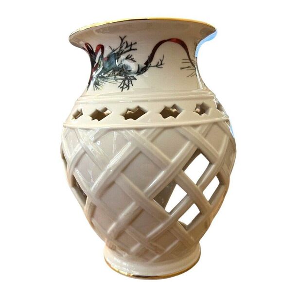 Lenox Holly Berry Winter Greetings Tea Light Candle Holder 22K Gold Trim - Picture 4 of 6